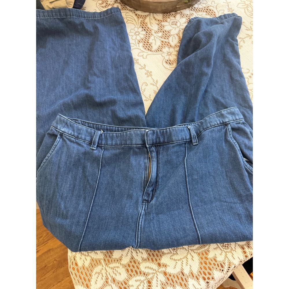 Lane Bryant Womens 20 Wide Leg Seam Front Denim Jeans Medium Wash High Rise